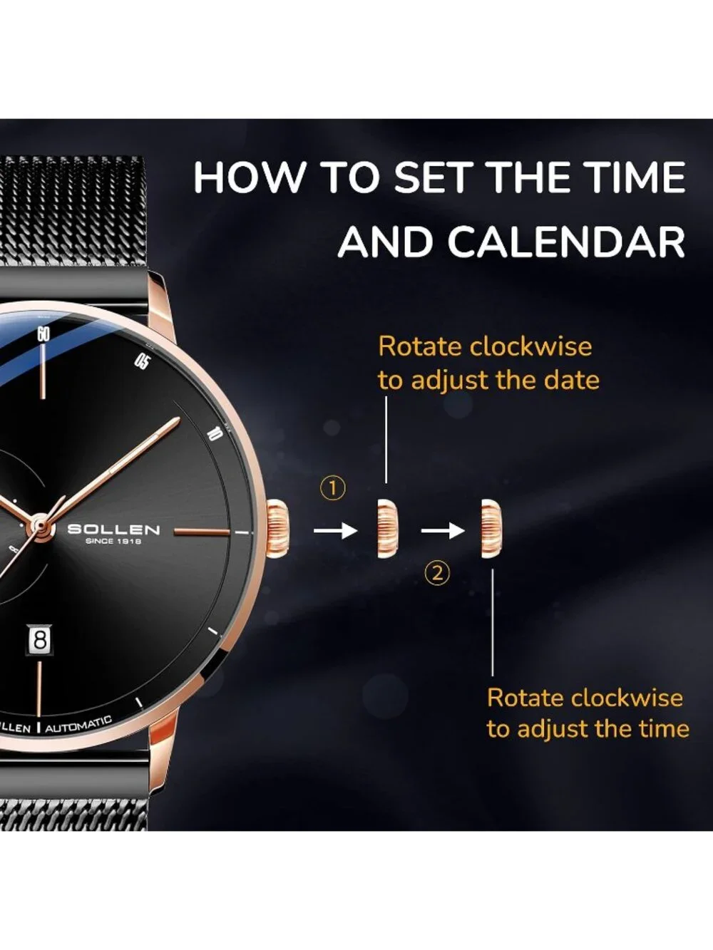 Men's Rose Gold Luxury Minimalist Original Mechanical Movement Automatic Watch